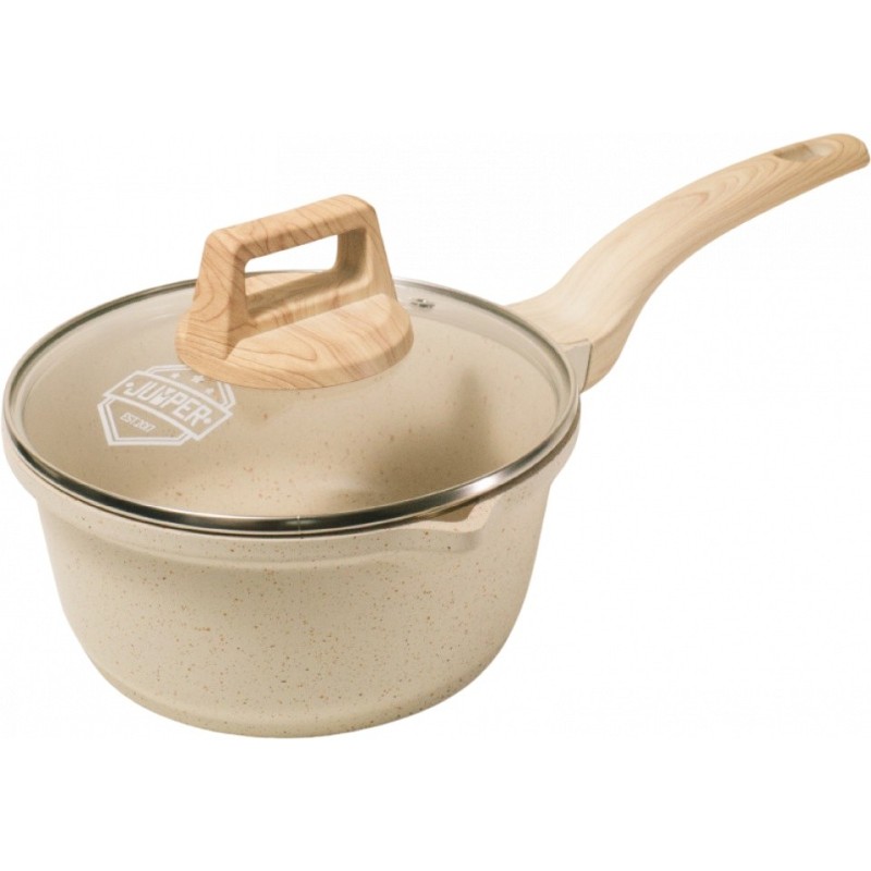 Jumper หม้อด้ามจับยาวเคลือบหินอ่อน ขนาด 18 cm. หม้อด้ามจับยาว พร้อมฝาแก้ว ใช้ได้กับเตาทุกประเภท แถมฟรี กระบวยไม้