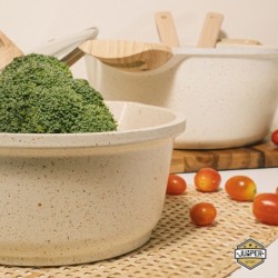 Jumper หม้อด้ามจับยาวเคลือบหินอ่อน ขนาด 18 cm. หม้อด้ามจับยาว พร้อมฝาแก้ว ใช้ได้กับเตาทุกประเภท แถมฟรี กระบวยไม้