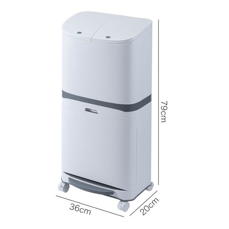 Jumper Kids ถังขยะ สองชั้น พลาสติก  สำหรับห้องครัว มีฝาปิด พร้อมล้อเลื่อน แยกขยะได้ ขนาด 20 และ 40 ลิตร