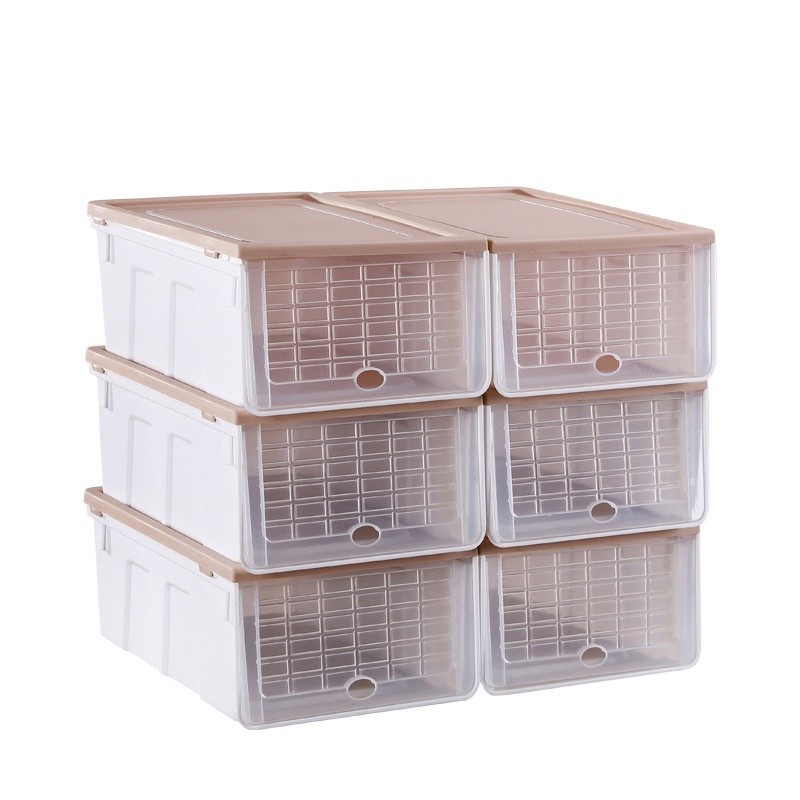 แพ็ค 6 ชิ้น Jumper Kids กล่องเก็บรองเท้า กล่องอเนกประสงค์ ฝาเปิด-ปิดได้ พลาสติกคุณภาพดี แข็งแรง วางซ้อนต่อได้