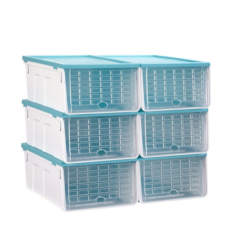 แพ็ค 6 ชิ้น Jumper Kids กล่องเก็บรองเท้า กล่องอเนกประสงค์ ฝาเปิด-ปิดได้ พลาสติกคุณภาพดี แข็งแรง วางซ้อนต่อได้