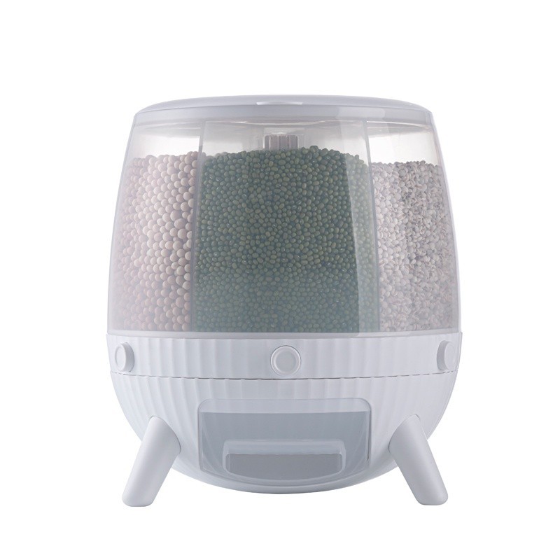 Jumper Kids กล่องเก็บข้าวสาร ถังเก็บเมล็ดธัญพืช กล่องเก็บของแบบปิดผนึก หมุนได้  แบ่งได้ 6 ช่อง มาพร้อมถ้วยตวง