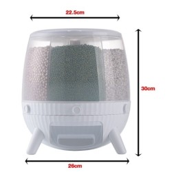 Jumper Kids กล่องเก็บข้าวสาร ถังเก็บเมล็ดธัญพืช กล่องเก็บของแบบปิดผนึก หมุนได้  แบ่งได้ 6 ช่อง มาพร้อมถ้วยตวง