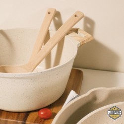 Jumper กระทะก้นลึกเคลือบหินอ่อน ขนาด 30 cm. กระทะด้ามจับยาว พร้อมฝาแก้ว ใช้ได้กับเตาทุกประเภท แถมฟรี ตะหลิวไม้