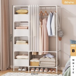 Jumper Kids ราวตากผ้า ชั้นจัดเก็บเสื้อผ้า  มีผ้าม่าน โครงเหล็ก พร้อมตะขอแขวนด้านข้าง