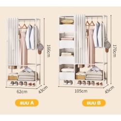 Jumper Kids ราวตากผ้า ชั้นจัดเก็บเสื้อผ้า  มีผ้าม่าน โครงเหล็ก พร้อมตะขอแขวนด้านข้าง