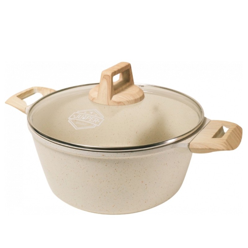 Jumper หม้อสองหูเคลือบหินอ่อน ขนาด 24 cm. หม้อสองหู หม้อ เคลือบหินอ่อน พร้อมฝาแก้ว ใช้ได้กับเตาทุกประเภท แถมฟรีกระบวยไม้