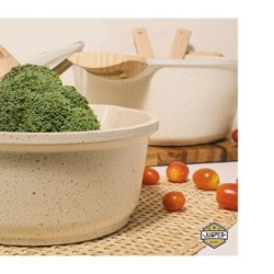 Jumper หม้อสองหูเคลือบหินอ่อน ขนาด 24 cm. หม้อสองหู หม้อ เคลือบหินอ่อน พร้อมฝาแก้ว ใช้ได้กับเตาทุกประเภท แถมฟรีกระบวยไม้