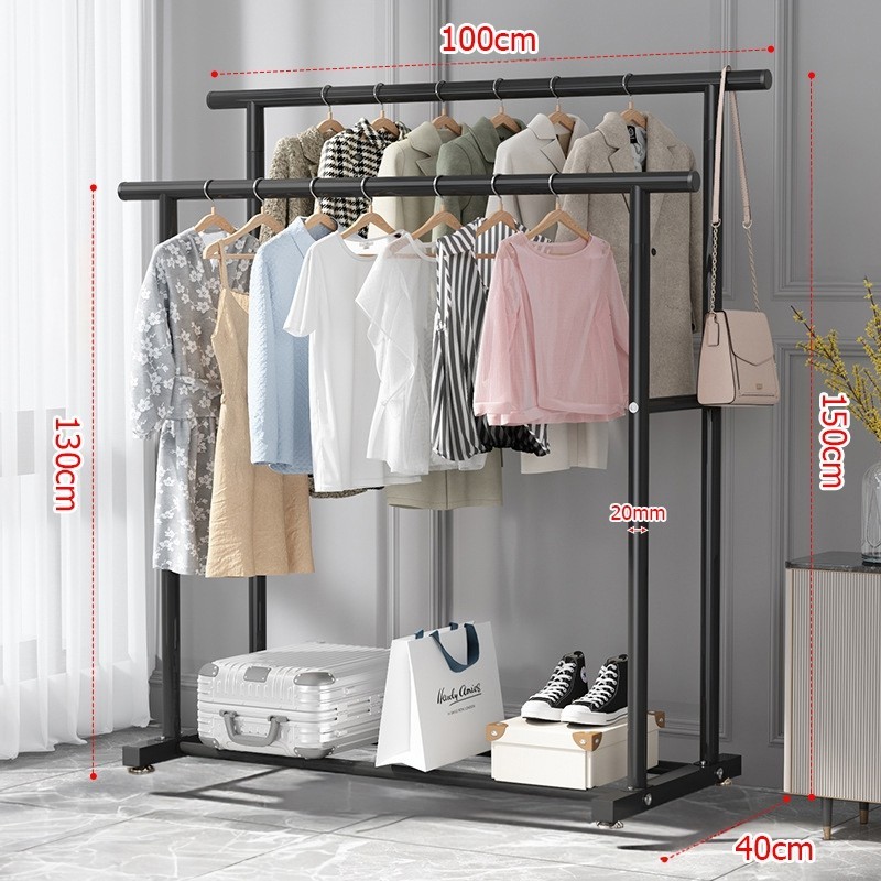 Jumper Kids ราวตากผ้า แขวนผ้าบาร์คู่ โครงเหล็ก ชั้นวางเสื้อผ้า พร้อมตะขอแขวนด้านข้าง