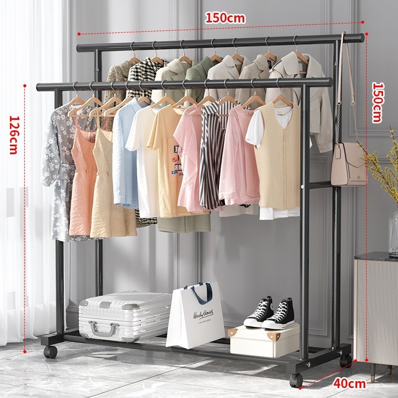 Jumper Kids ราวตากผ้า แขวนผ้าบาร์คู่ โครงเหล็ก ชั้นวางเสื้อผ้า พร้อมตะขอแขวนด้านข้าง