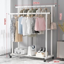 Jumper Kids ราวตากผ้า แขวนผ้าบาร์คู่ โครงเหล็ก ชั้นวางเสื้อผ้า พร้อมตะขอแขวนด้านข้าง