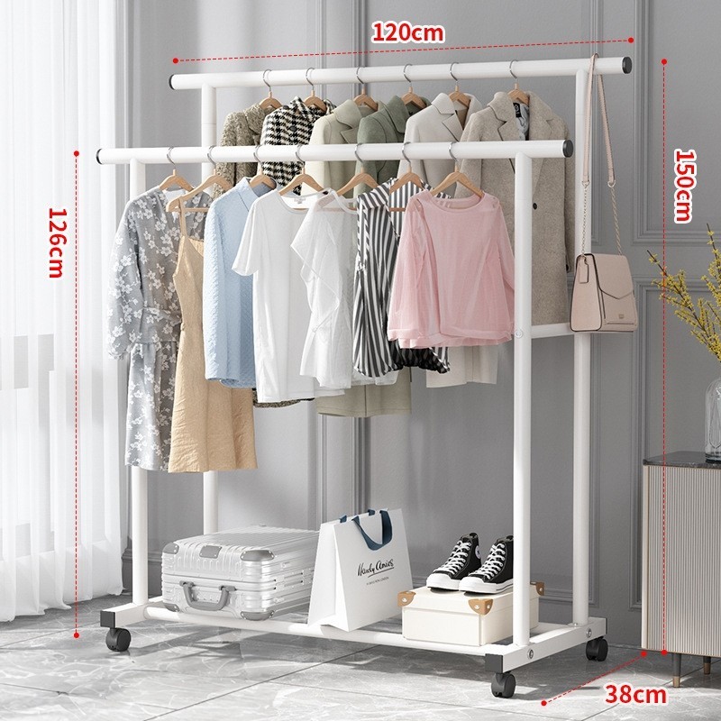 Jumper Kids ราวตากผ้า แขวนผ้าบาร์คู่ โครงเหล็ก ชั้นวางเสื้อผ้า พร้อมตะขอแขวนด้านข้าง