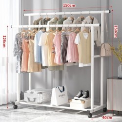 Jumper Kids ราวตากผ้า แขวนผ้าบาร์คู่ โครงเหล็ก ชั้นวางเสื้อผ้า พร้อมตะขอแขวนด้านข้าง