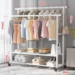 Jumper Kids ราวตากผ้า แขวนผ้าบาร์คู่ โครงเหล็ก ชั้นวางเสื้อผ้า พร้อมตะขอแขวนด้านข้าง