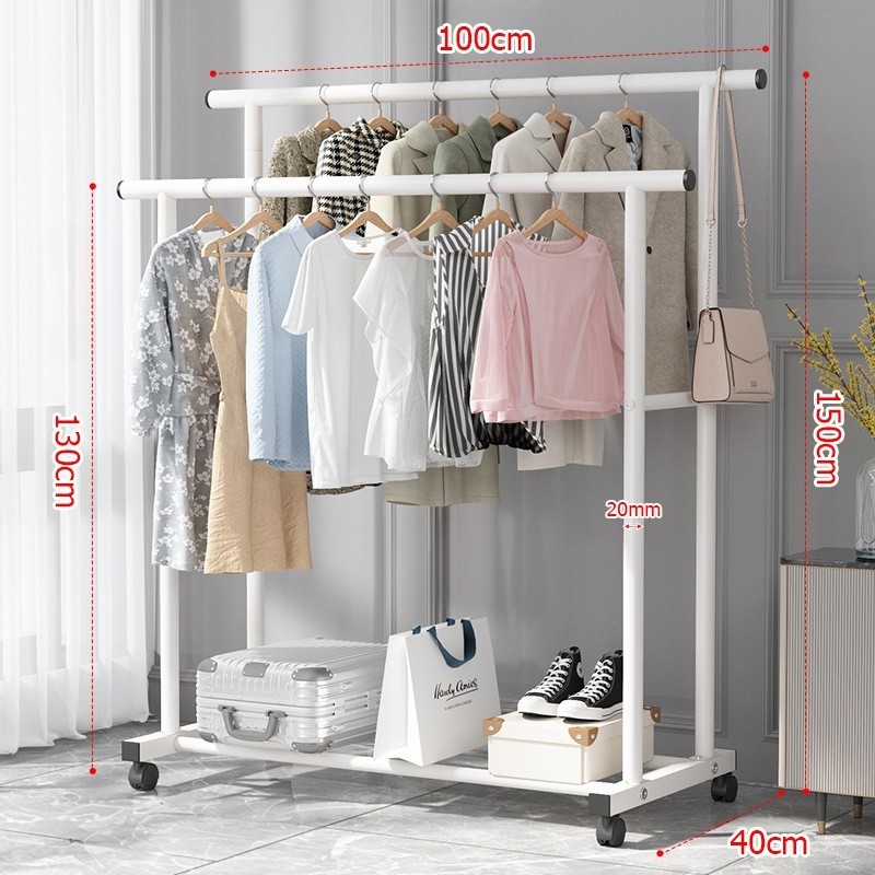 Jumper Kids ราวตากผ้า แขวนผ้าบาร์คู่ โครงเหล็ก ชั้นวางเสื้อผ้า พร้อมตะขอแขวนด้านข้าง