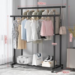 Jumper Kids ราวตากผ้า แขวนผ้าบาร์คู่ โครงเหล็ก ชั้นวางเสื้อผ้า พร้อมตะขอแขวนด้านข้าง