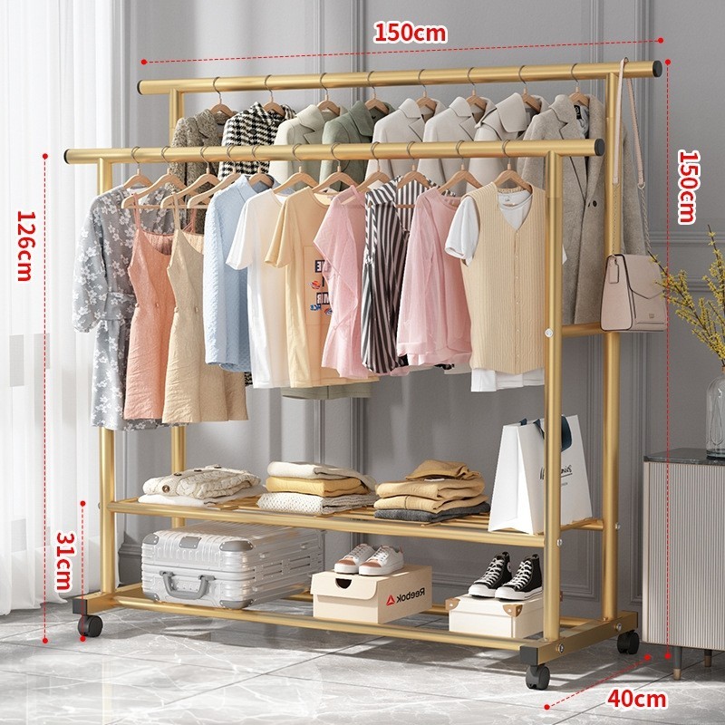 Jumper Kids ราวตากผ้า แขวนผ้าบาร์คู่ โครงเหล็ก ชั้นวางเสื้อผ้า พร้อมตะขอแขวนด้านข้าง