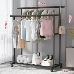 Jumper Kids ราวตากผ้า แขวนผ้าบาร์คู่ โครงเหล็ก ชั้นวางเสื้อผ้า พร้อมตะขอแขวนด้านข้าง