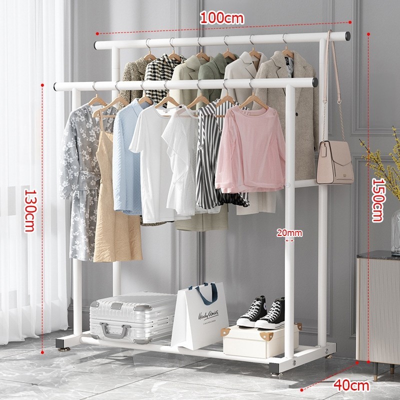 Jumper Kids ราวตากผ้า แขวนผ้าบาร์คู่ โครงเหล็ก ชั้นวางเสื้อผ้า พร้อมตะขอแขวนด้านข้าง