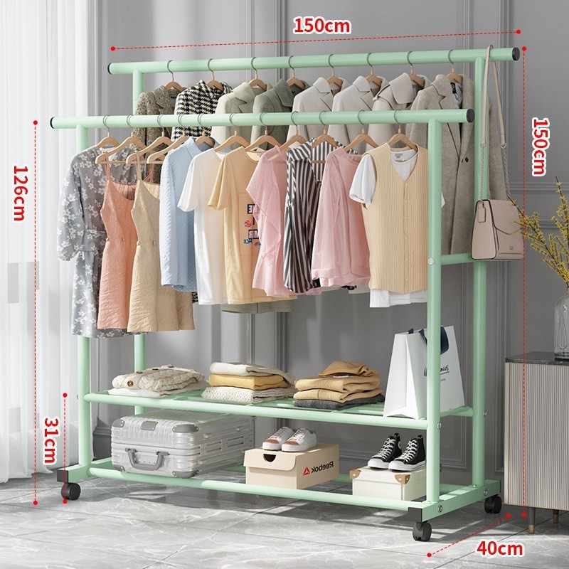 Jumper Kids ราวตากผ้า แขวนผ้าบาร์คู่ โครงเหล็ก ชั้นวางเสื้อผ้า พร้อมตะขอแขวนด้านข้าง