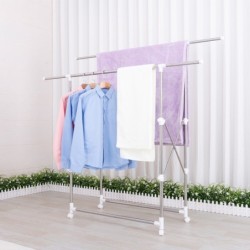 Jumper ราวตากผ้าสแตนเลส พับได้ ยืดขยายได้ แขวนผ้า ตากได้ 2 ราวใหญ่ มีล้อ แข็งแรงทนทาน ไม่เป็นสนิม