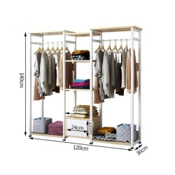 Jumper Kids ราวแขวนเสื้อผ้า ตู้เสื้อผ้า พร้อมชั้นวางของ โครงเหล็ก 120cm ตู้เก็บผ้า ราวแขวนผ้าไม้ MDF Metal สไตล์โมเดิร์น