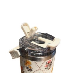 Jumper แก้วเก็บความเย็น แก้วเก็บอุณหภูมิ  สแตนเลส 304 Food Grade พร้อมฝามีหูหิ้ว-หลอดดูด ลายดอกไม้