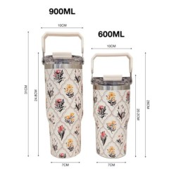 Jumper แก้วเก็บความเย็น แก้วเก็บอุณหภูมิ  สแตนเลส 304 Food Grade พร้อมฝามีหูหิ้ว-หลอดดูด ลายดอกไม้