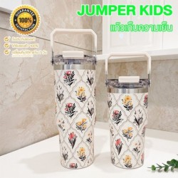 Jumper แก้วเก็บความเย็น แก้วเก็บอุณหภูมิ  สแตนเลส 304 Food Grade พร้อมฝามีหูหิ้ว-หลอดดูด ลายดอกไม้