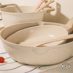 Jumper เซ็ตอุปกรณ์ทำอาหารเคลือบหินอ่อน กระทะ กระทะผัด กระทะทอด หม้อ ต้มนม ต้มซุป สำหรับเตาทุกประเภท