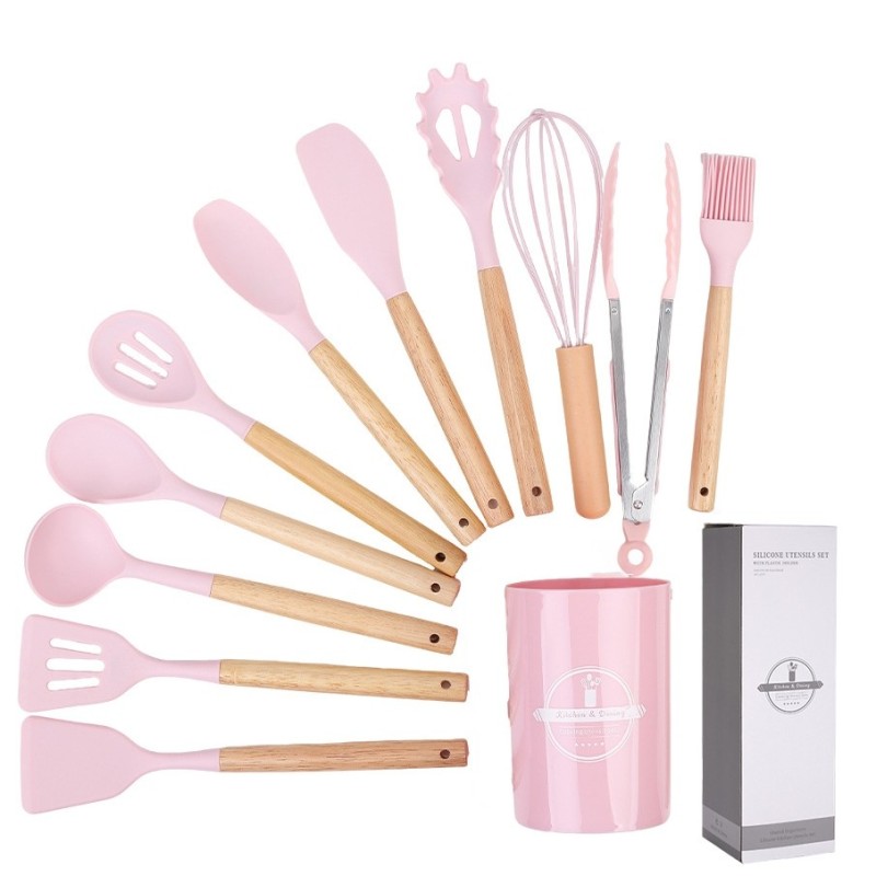 Jumper Kids ชุดทำอาหาร อุปกรณ์ครัว ซิลิโคน 12 ชิ้น ตะหลิวซิลิโคน ซิลิโคนคุณภาพสำหรับทำอาหาร พร้อมกระบอกเก็บอุปกรณ์