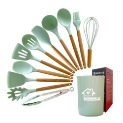 Jumper Kids ชุดทำอาหาร อุปกรณ์ครัว ซิลิโคน 12 ชิ้น ตะหลิวซิลิโคน ซิลิโคนคุณภาพสำหรับทำอาหาร พร้อมกระบอกเก็บอุปกรณ์