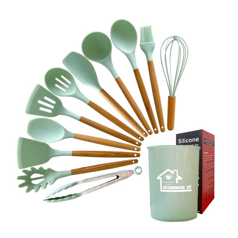 Jumper Kids ชุดทำอาหาร อุปกรณ์ครัว ซิลิโคน 12 ชิ้น ตะหลิวซิลิโคน ซิลิโคนคุณภาพสำหรับทำอาหาร พร้อมกระบอกเก็บอุปกรณ์