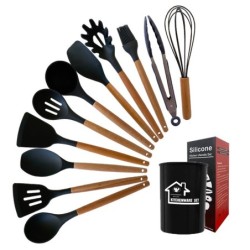 Jumper Kids ชุดทำอาหาร อุปกรณ์ครัว ซิลิโคน 12 ชิ้น ตะหลิวซิลิโคน ซิลิโคนคุณภาพสำหรับทำอาหาร พร้อมกระบอกเก็บอุปกรณ์