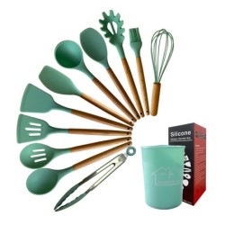 Jumper Kids ชุดทำอาหาร อุปกรณ์ครัว ซิลิโคน 12 ชิ้น ตะหลิวซิลิโคน ซิลิโคนคุณภาพสำหรับทำอาหาร พร้อมกระบอกเก็บอุปกรณ์