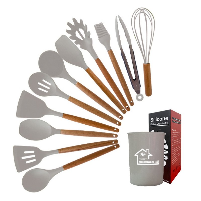 Jumper Kids ชุดทำอาหาร อุปกรณ์ครัว ซิลิโคน 12 ชิ้น ตะหลิวซิลิโคน ซิลิโคนคุณภาพสำหรับทำอาหาร พร้อมกระบอกเก็บอุปกรณ์