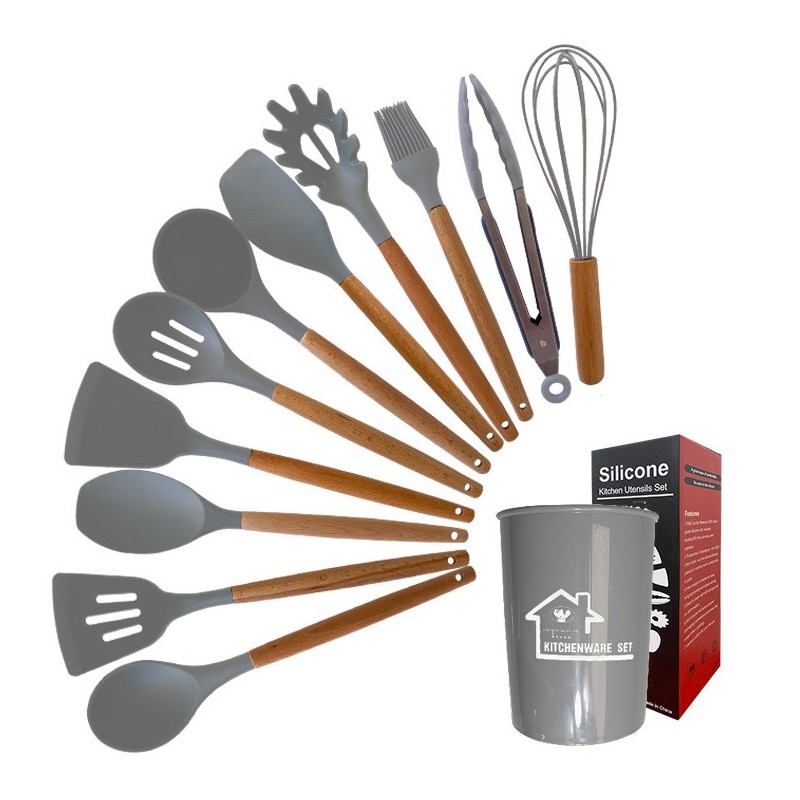 Jumper Kids ชุดทำอาหาร อุปกรณ์ครัว ซิลิโคน 12 ชิ้น ตะหลิวซิลิโคน ซิลิโคนคุณภาพสำหรับทำอาหาร พร้อมกระบอกเก็บอุปกรณ์