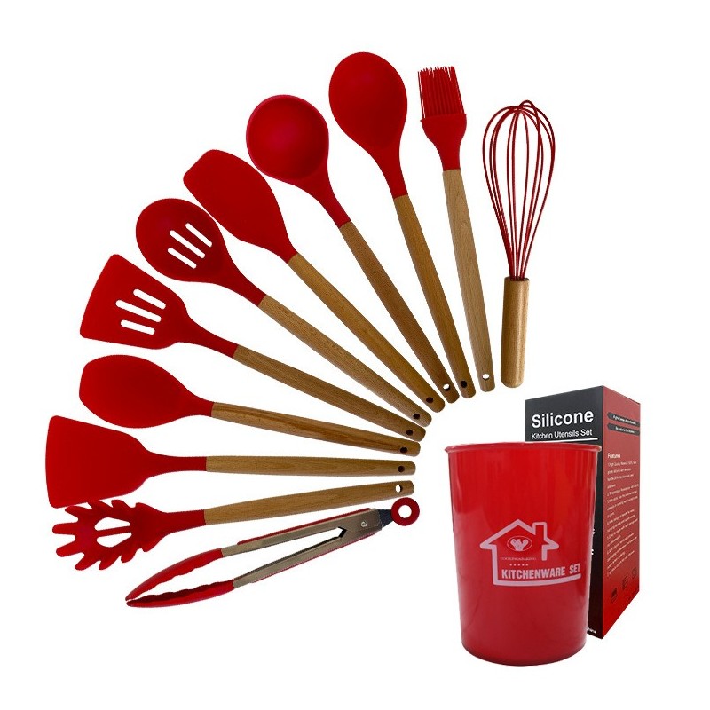 Jumper Kids ชุดทำอาหาร อุปกรณ์ครัว ซิลิโคน 12 ชิ้น ตะหลิวซิลิโคน ซิลิโคนคุณภาพสำหรับทำอาหาร พร้อมกระบอกเก็บอุปกรณ์