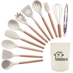 Jumper Kids ชุดทำอาหาร อุปกรณ์ครัว ซิลิโคน 12 ชิ้น ตะหลิวซิลิโคน ซิลิโคนคุณภาพสำหรับทำอาหาร พร้อมกระบอกเก็บอุปกรณ์