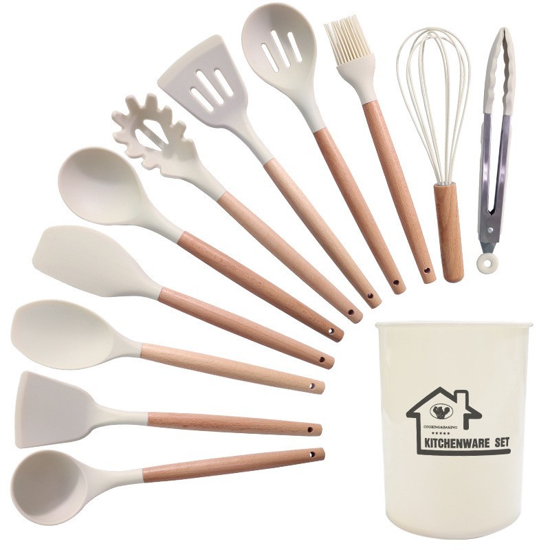 Jumper Kids ชุดทำอาหาร อุปกรณ์ครัว ซิลิโคน 12 ชิ้น ตะหลิวซิลิโคน ซิลิโคนคุณภาพสำหรับทำอาหาร พร้อมกระบอกเก็บอุปกรณ์