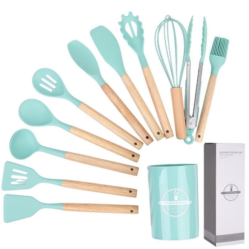 Jumper Kids ชุดทำอาหาร อุปกรณ์ครัว ซิลิโคน 12 ชิ้น ตะหลิวซิลิโคน ซิลิโคนคุณภาพสำหรับทำอาหาร พร้อมกระบอกเก็บอุปกรณ์