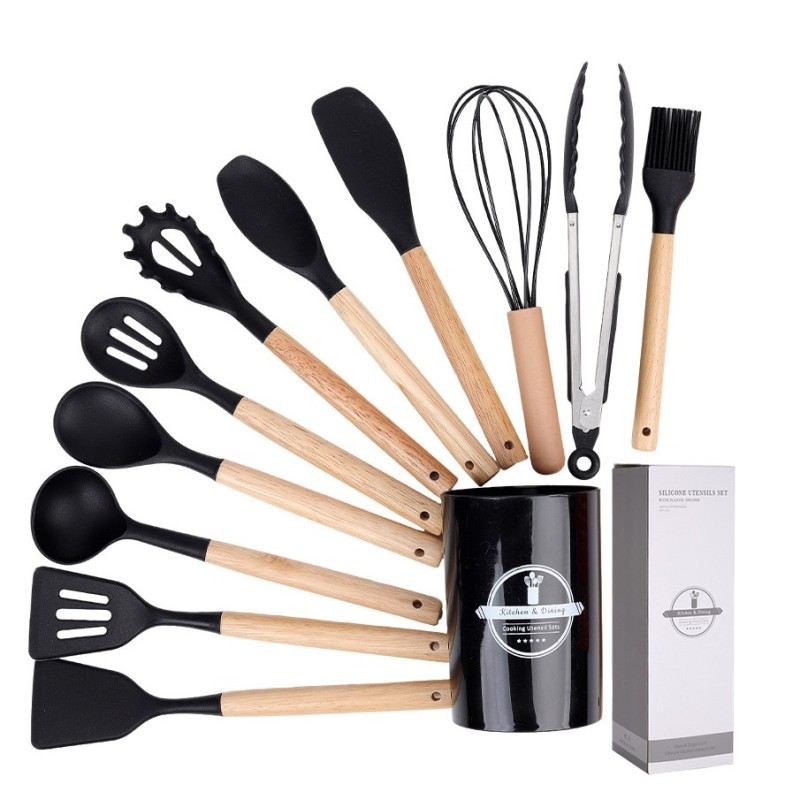 Jumper Kids ชุดทำอาหาร อุปกรณ์ครัว ซิลิโคน 12 ชิ้น ตะหลิวซิลิโคน ซิลิโคนคุณภาพสำหรับทำอาหาร พร้อมกระบอกเก็บอุปกรณ์