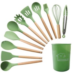 Jumper Kids ชุดทำอาหาร อุปกรณ์ครัว ซิลิโคน 12 ชิ้น ตะหลิวซิลิโคน ซิลิโคนคุณภาพสำหรับทำอาหาร พร้อมกระบอกเก็บอุปกรณ์