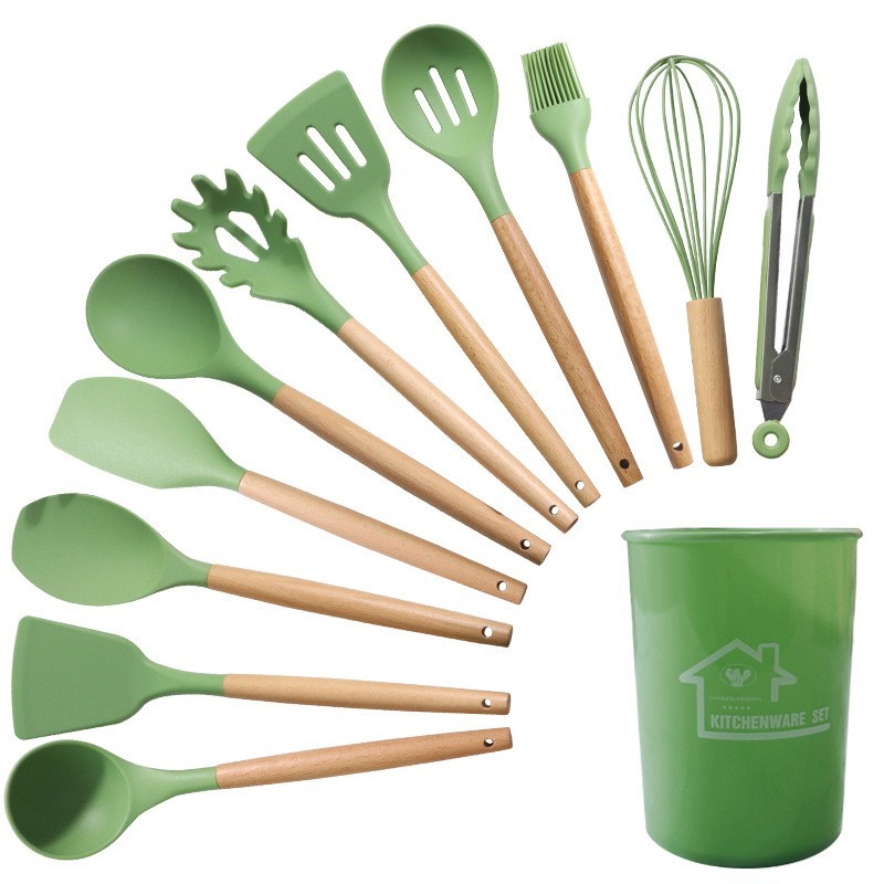 Jumper Kids ชุดทำอาหาร อุปกรณ์ครัว ซิลิโคน 12 ชิ้น ตะหลิวซิลิโคน ซิลิโคนคุณภาพสำหรับทำอาหาร พร้อมกระบอกเก็บอุปกรณ์