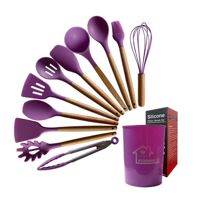 Jumper Kids ชุดทำอาหาร อุปกรณ์ครัว ซิลิโคน 12 ชิ้น ตะหลิวซิลิโคน ซิลิโคนคุณภาพสำหรับทำอาหาร พร้อมกระบอกเก็บอุปกรณ์