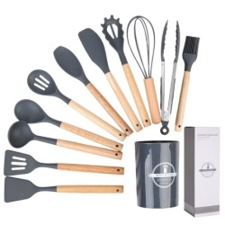 Jumper Kids ชุดทำอาหาร อุปกรณ์ครัว ซิลิโคน 12 ชิ้น ตะหลิวซิลิโคน ซิลิโคนคุณภาพสำหรับทำอาหาร พร้อมกระบอกเก็บอุปกรณ์