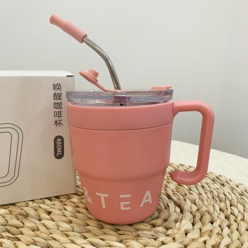 Jumper แก้วสแตนเลส ลาย Coffee & Tea เก็บความร้อนและความเย็น ได้ดี มีหูหิ้ว ขนาด 480 ML. น้ำหนักเบา