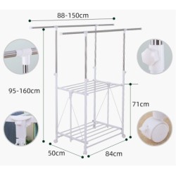 Jumper Kids ราวตากผ้าสแตนเลส ราวตากผ้า ราวสแตนเลส พับได้ แขวนผ้า ตากรองเท้า มีล้อ เคลื่อนย้ายสะดวก ตากได้ 2 ราว