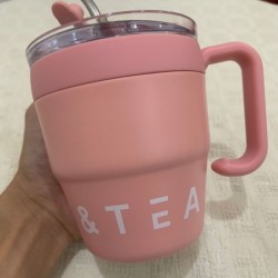 Jumper แก้วสแตนเลส ลาย Coffee & Tea เก็บความร้อนและความเย็น ได้ดี มีหูหิ้ว ขนาด 480 ML. น้ำหนักเบา