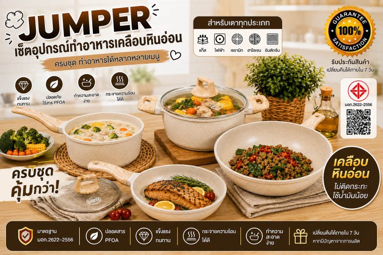 Jumper เซ็ตอุปกรณ์ทำอาหารเคลือบหินอ่อน มี มอก. ครบชุดสำหรับทุกเมนู ใช้ได้กับเตาทุกประเภท
